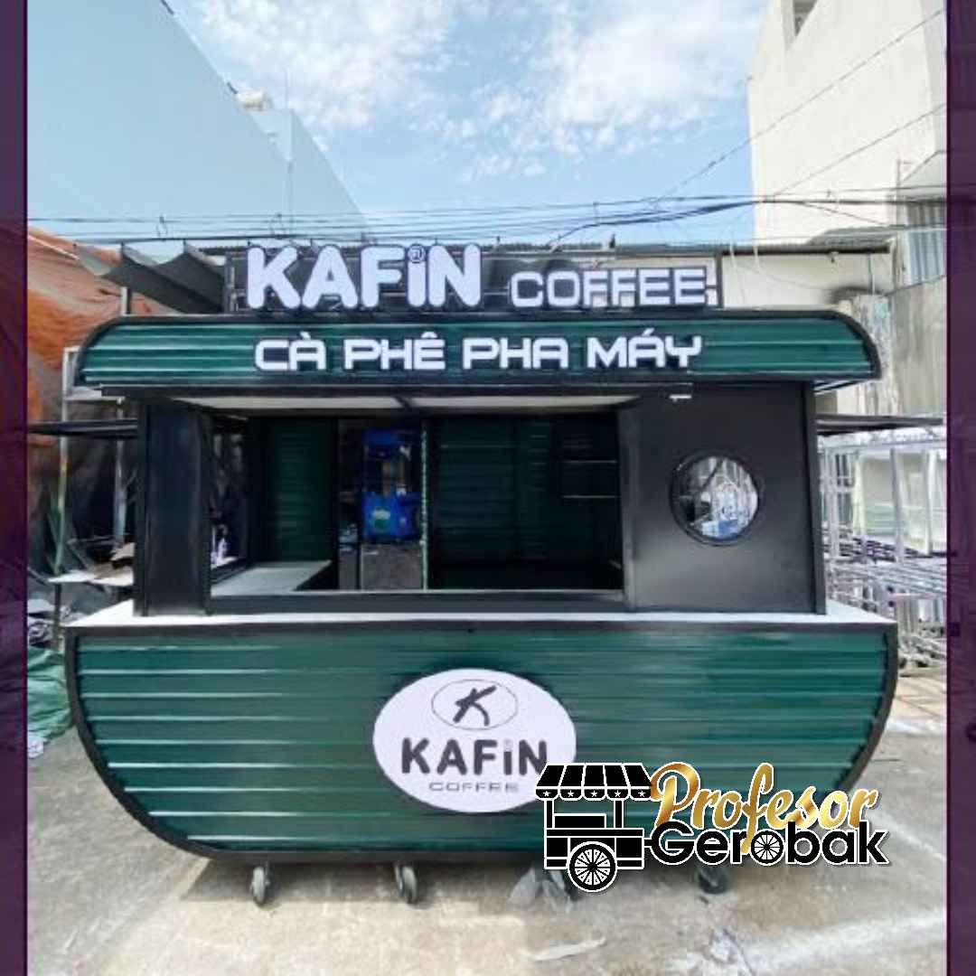 Contoh desain gerobak industrial besi ekspos untuk kedai kopi